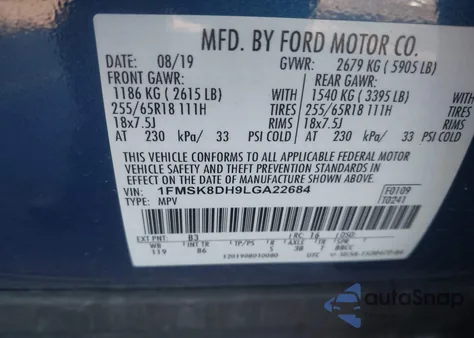 2020 Ford Explorer Xlt z USA, uszkodzony, nr VIN 1FMSK8DH9LGA22684